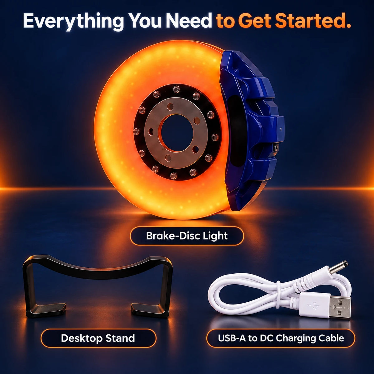Rechargeable Brake-Disc Ambient Light – Touch Control, Warm Orange Glow