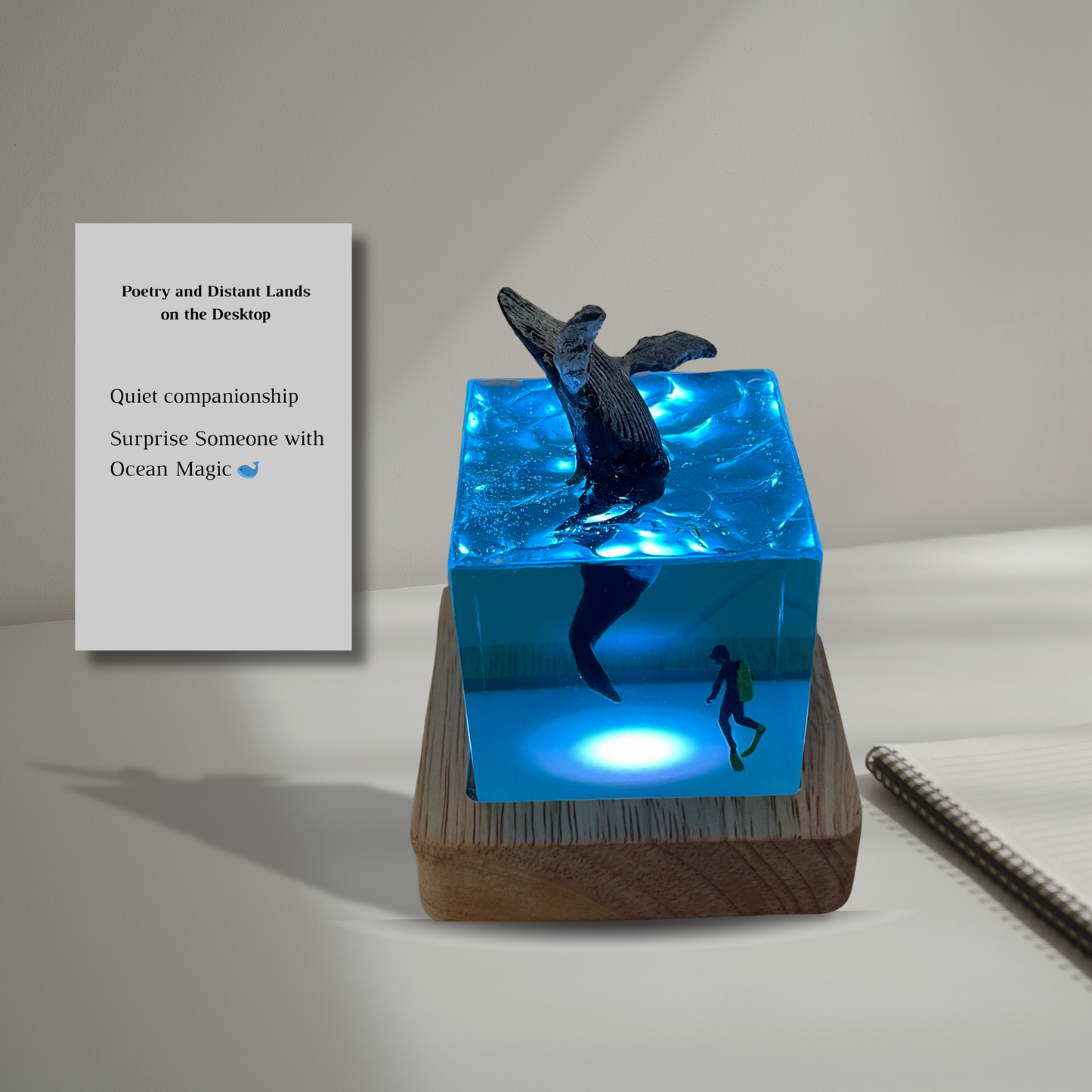 Ocean Whale Handcrafted Resin Art Cube – Unique Glow Night Light Gift