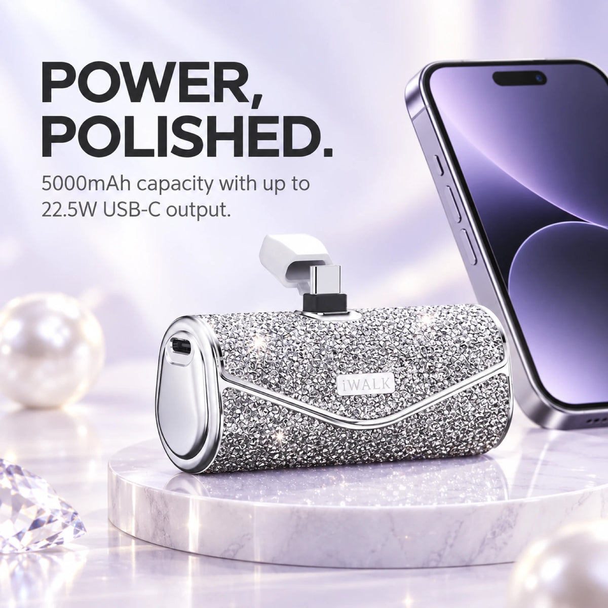 iWALK LinkPod 5000S Sparkly USB-C Portable Charger – 5000mAh, 22.5W