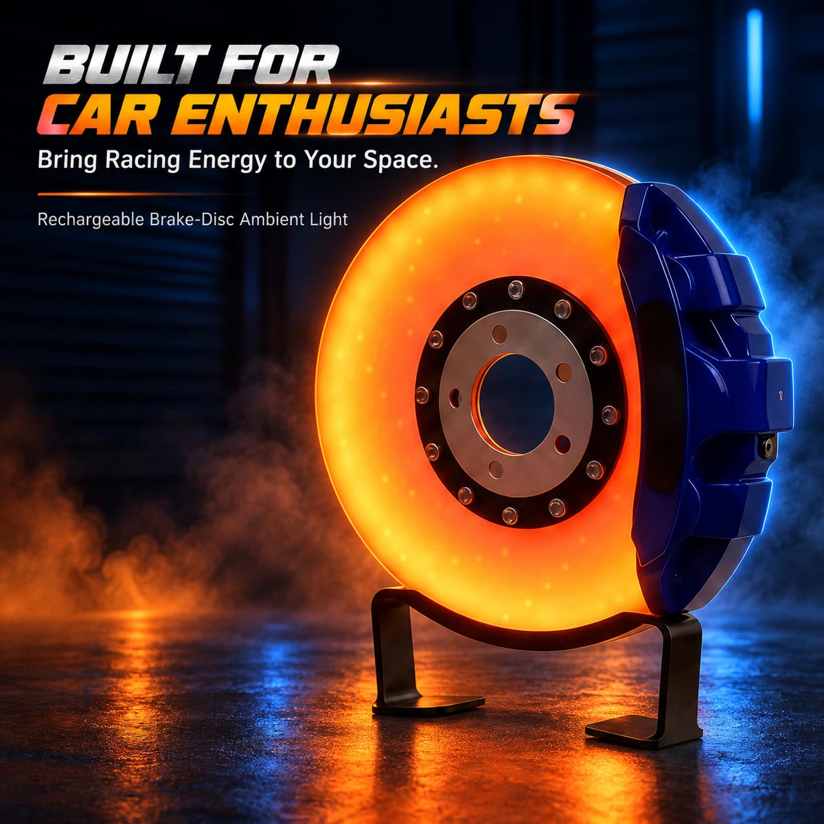 Rechargeable Brake-Disc Ambient Light – Touch Control, Warm Orange Glow