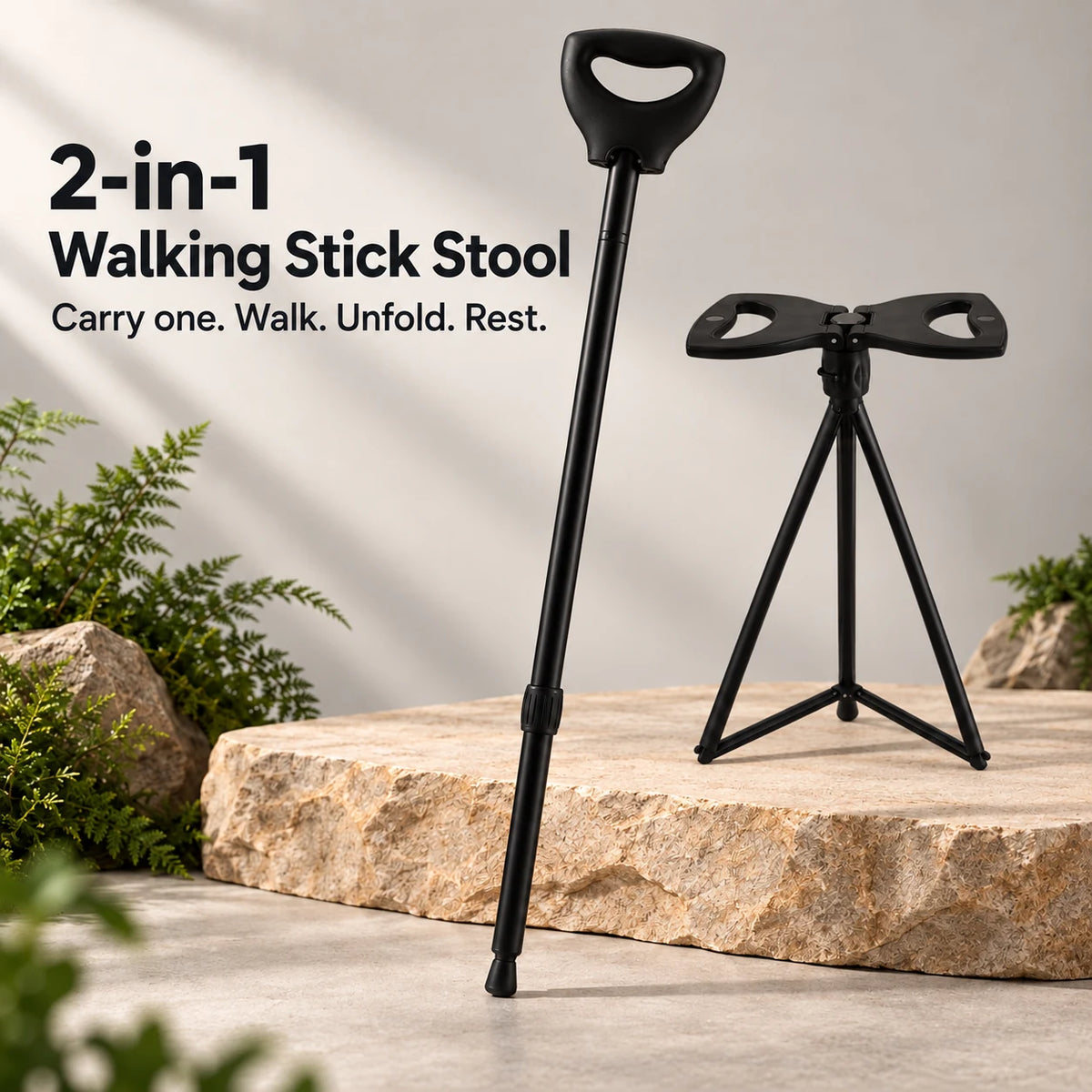 2-in-1 Walking Stick & Portable Stool