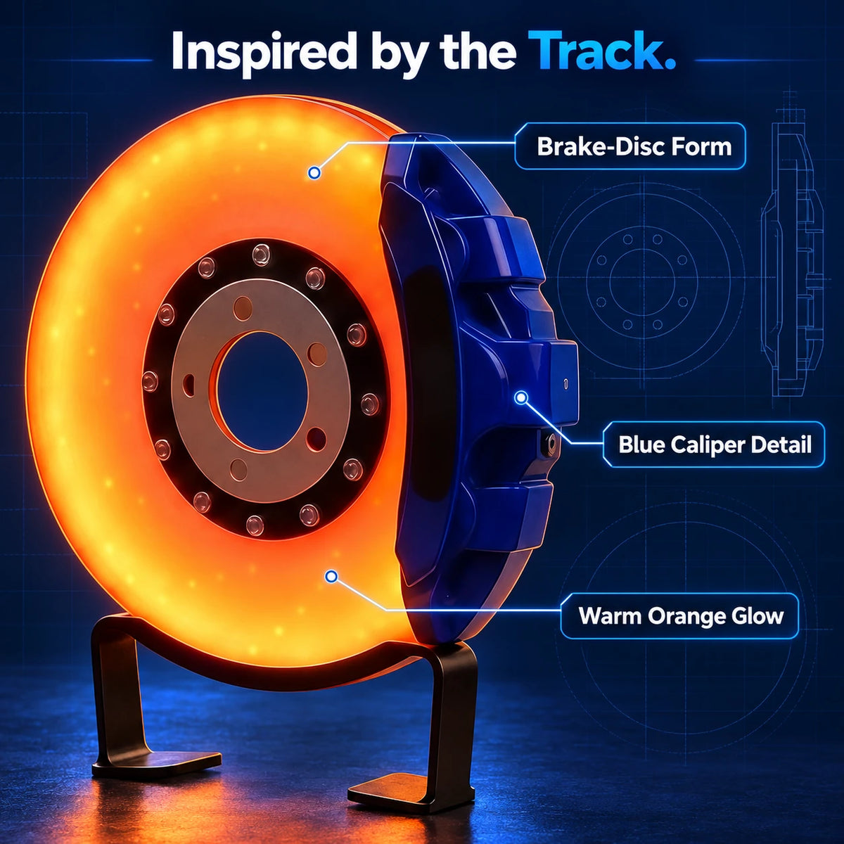 Rechargeable Brake-Disc Ambient Light – Touch Control, Warm Orange Glow