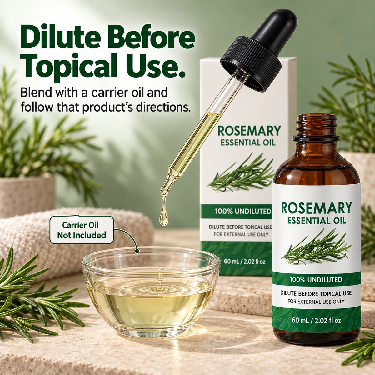 100% Undiluted Rosemary Essential Oil — 60 mL