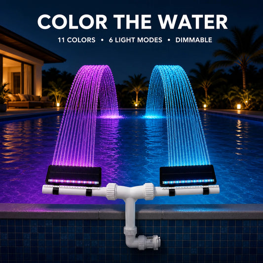 Dual-Head Solar LED Pool Fountain with App & Remote Control