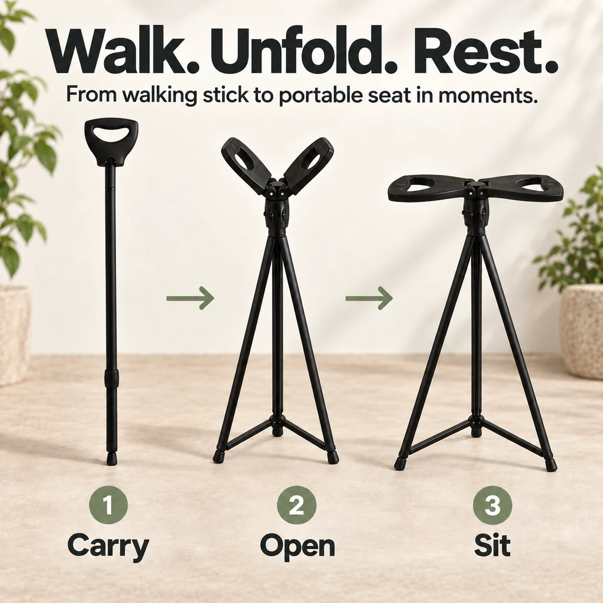 2-in-1 Walking Stick & Portable Stool