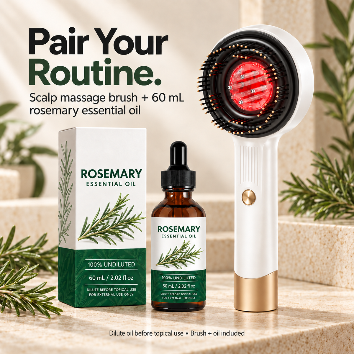 Massage Scalp Brush + Rosemary Oil Bundle