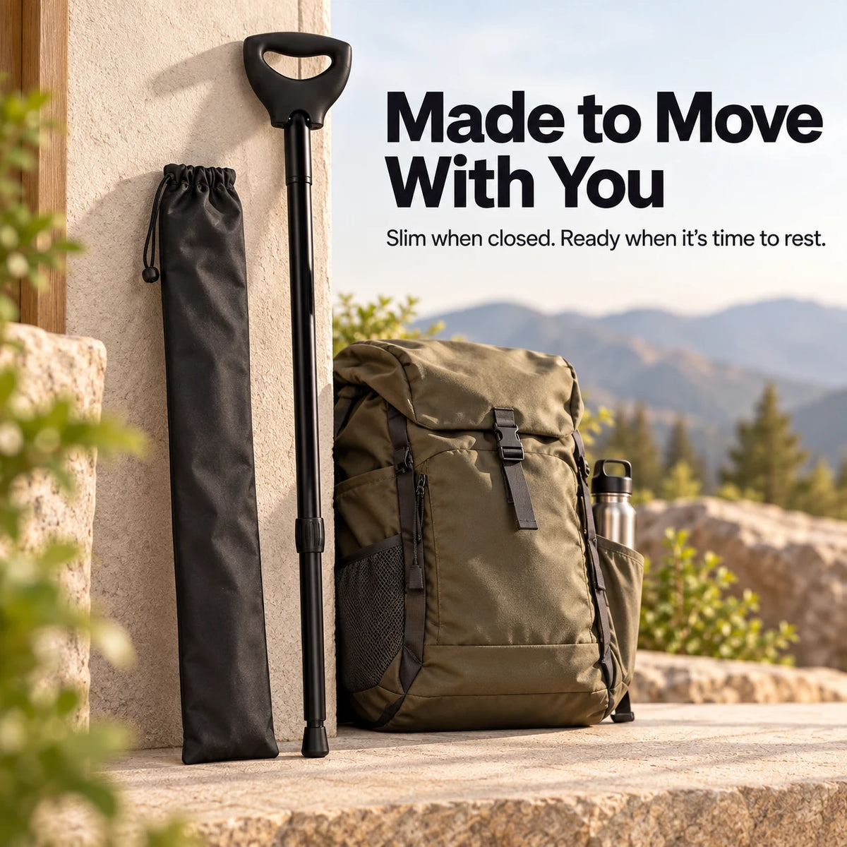 2-in-1 Walking Stick & Portable Stool