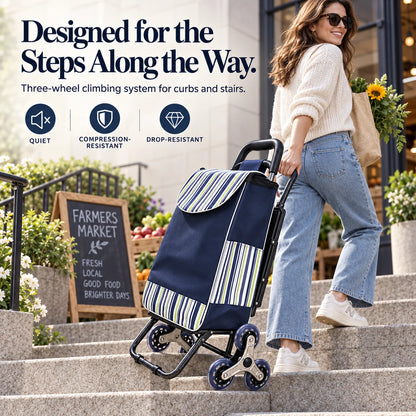 Stair-Climbing Shopping Cart with Fold-Out Seat