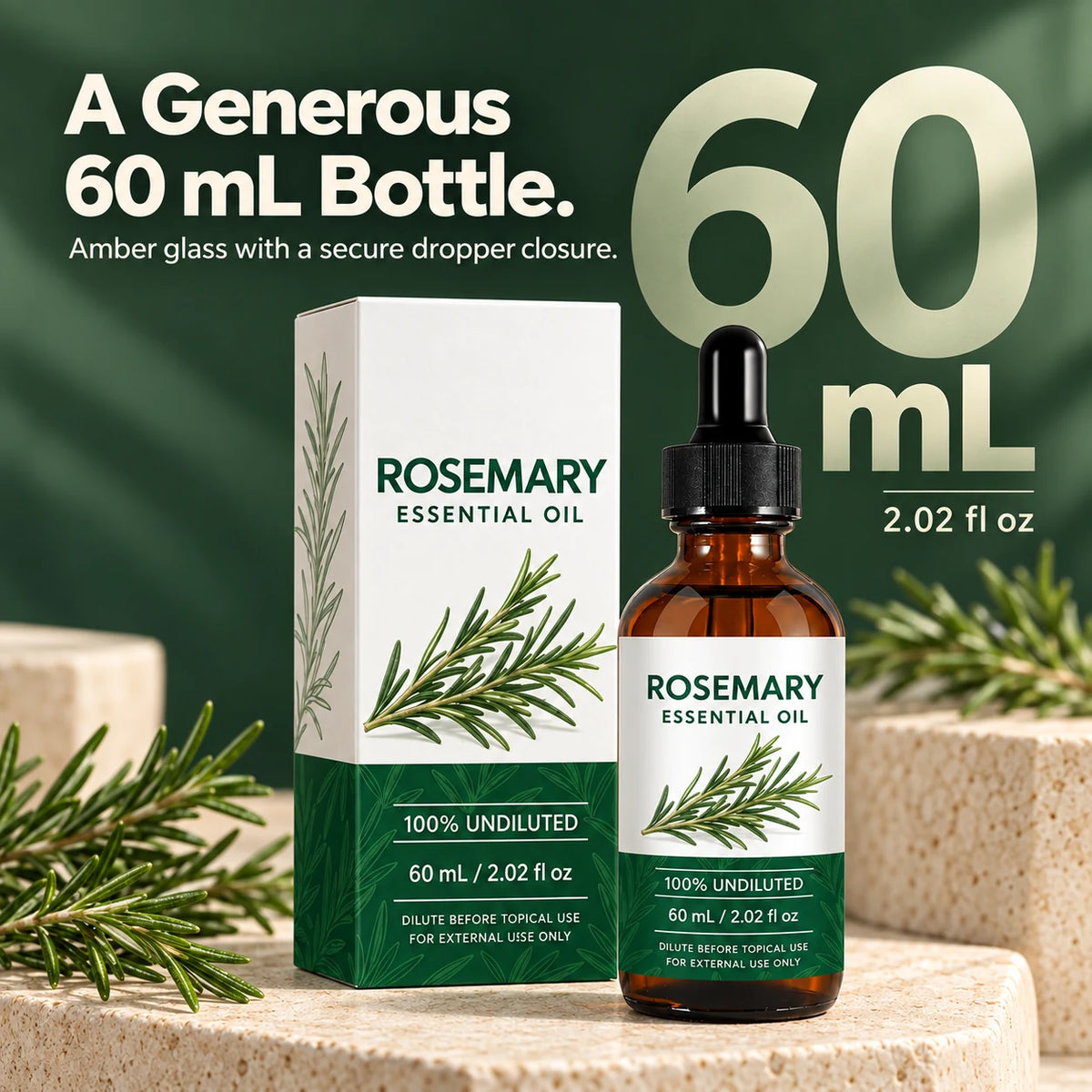 100% Undiluted Rosemary Essential Oil — 60 mL
