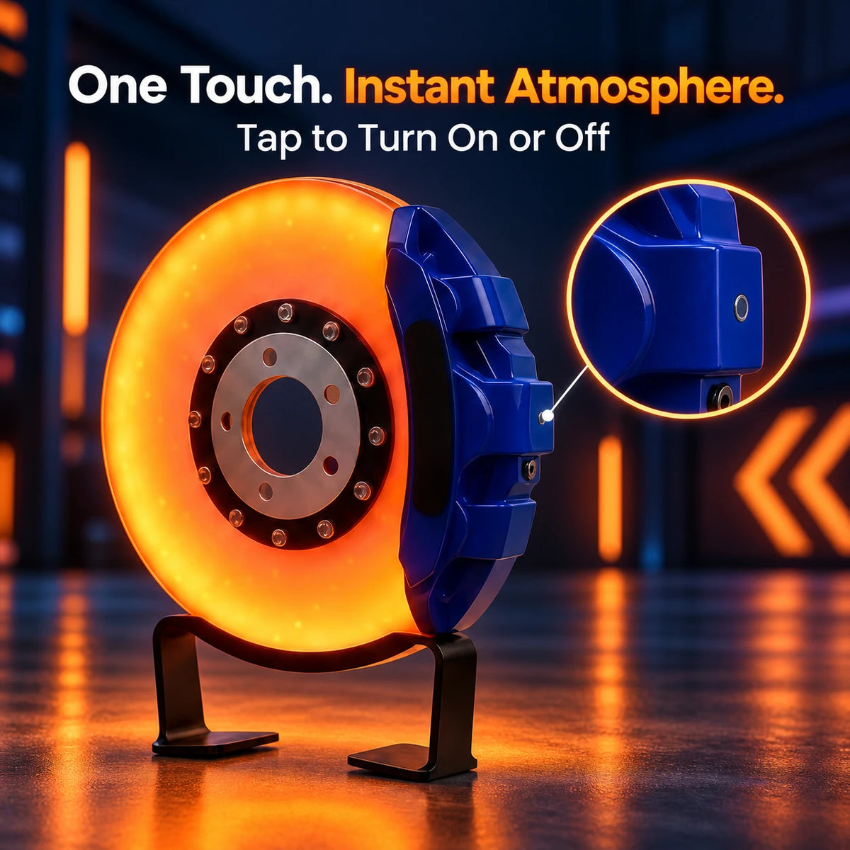 Rechargeable Brake-Disc Ambient Light – Touch Control, Warm Orange Glow