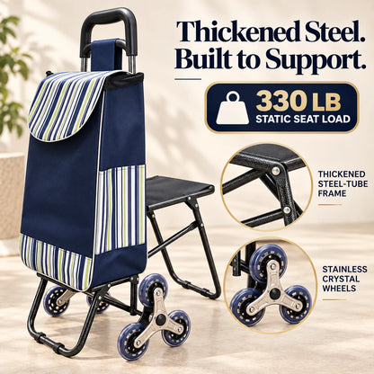Stair-Climbing Shopping Cart with Fold-Out Seat