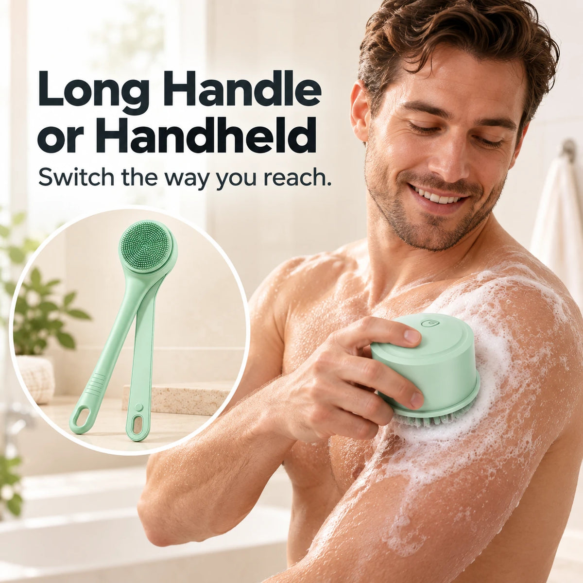 Powered Dual-Handle Body Brush with 4 Brush Heads