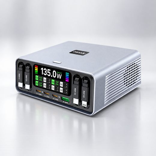 Smart Retractable Desktop Charger – 140W GaN, 4 Built-In Cables & 8 Outputs