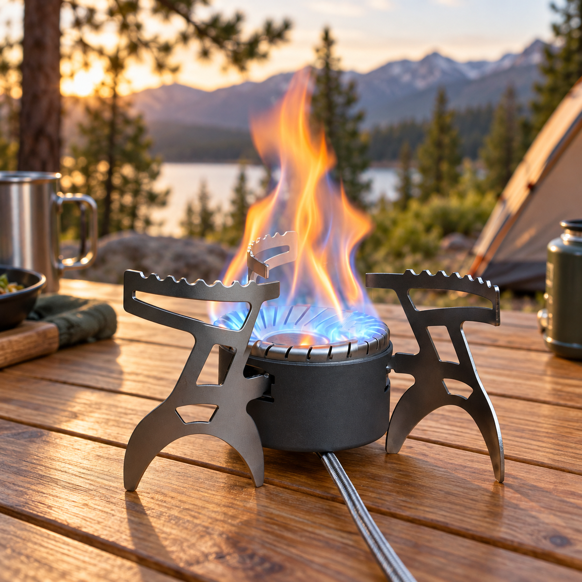 Portable Camping Stove with Folding Pot Supports