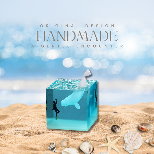 Beluga whales Diving Resin Cube | Handmade Eco-Friendly Ocean Art Gift