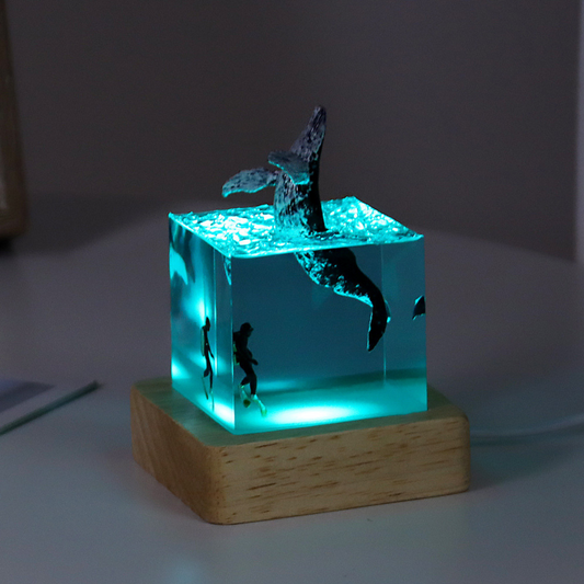 Handcrafted Resin Gel Drip Art Decorative Piece Featuring Ocean Whales