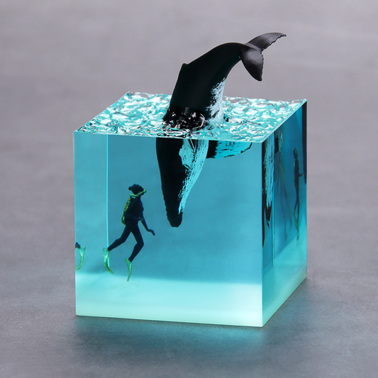 Ocean Whale Handcrafted Resin Art Cube – Unique Glow Night Light Gift