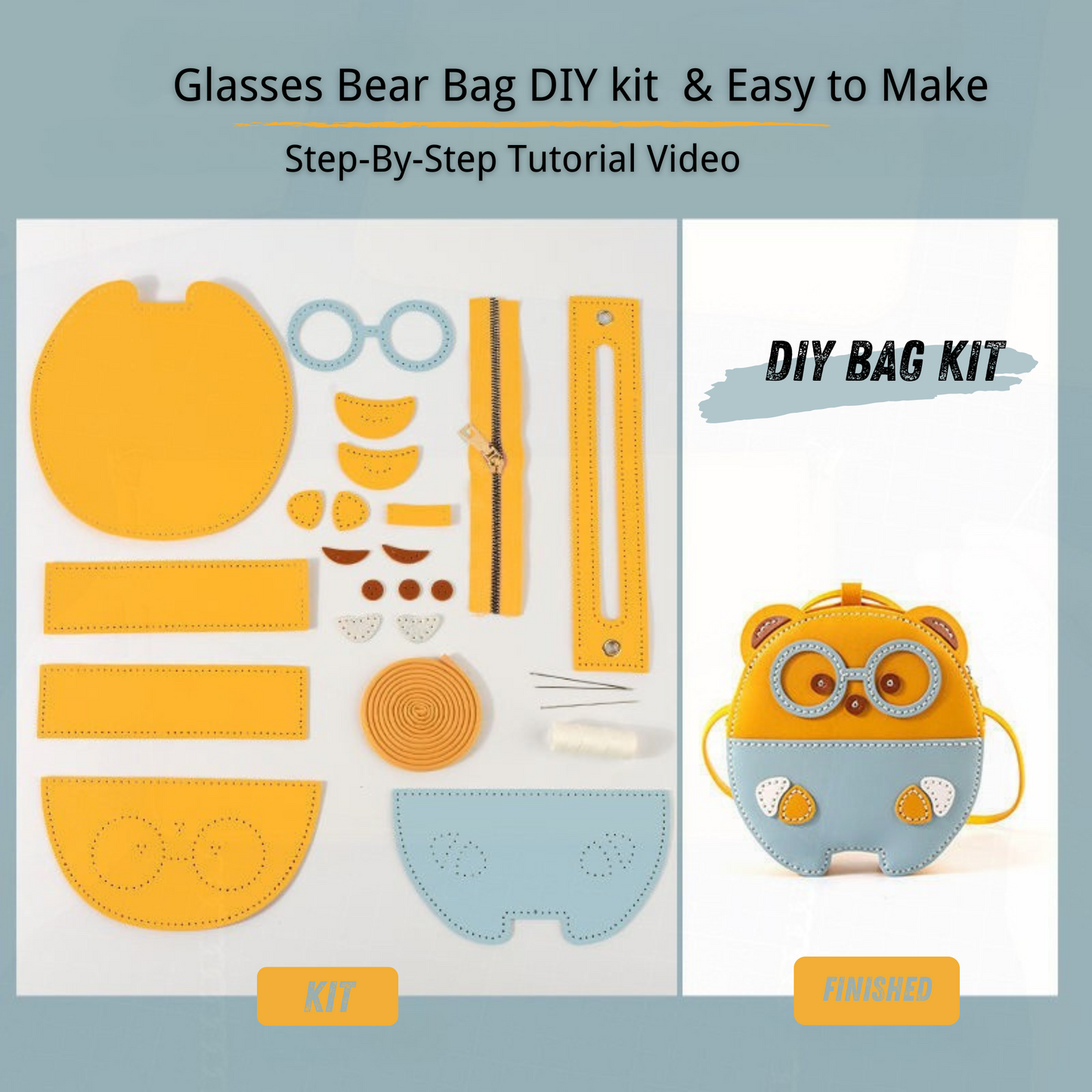 Cartoon glasses Bear Bag Crossbody bag DIY kit