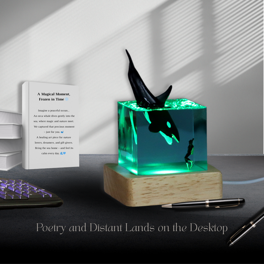 Whale & Ocean Resin Cube – Handmade Glow-in-the-Dark Ocean Art