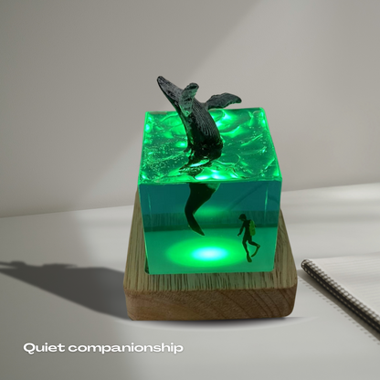 Ocean Whale Handcrafted Resin Art Cube – Unique Glow Night Light Gift