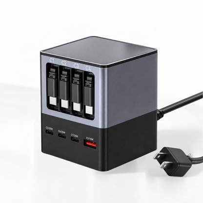 100W GaN Desktop Charging Station with 4 Retractable Cables & 8 Outputs