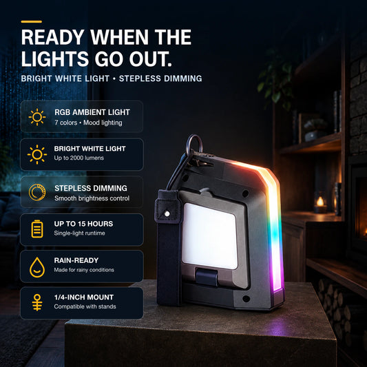 2000LM Foldable Solar Camping Light with RGB Ambient Glow