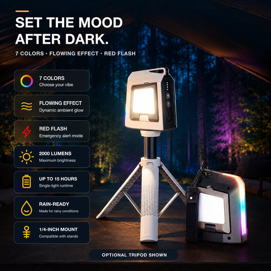 2000LM Foldable Solar Camping Light with RGB Ambient Glow