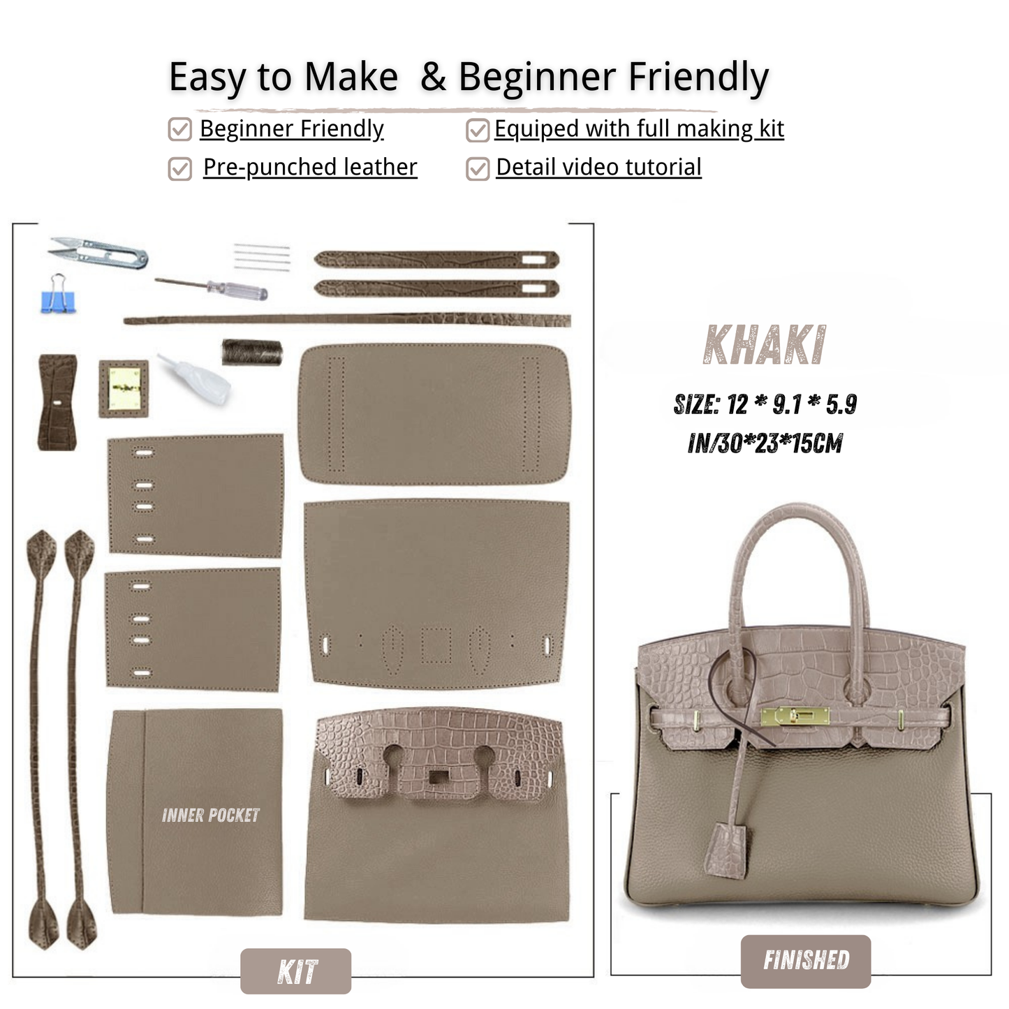 Crocodile Leather Patchwork Color Flap Birkin Handbag DIY Kit