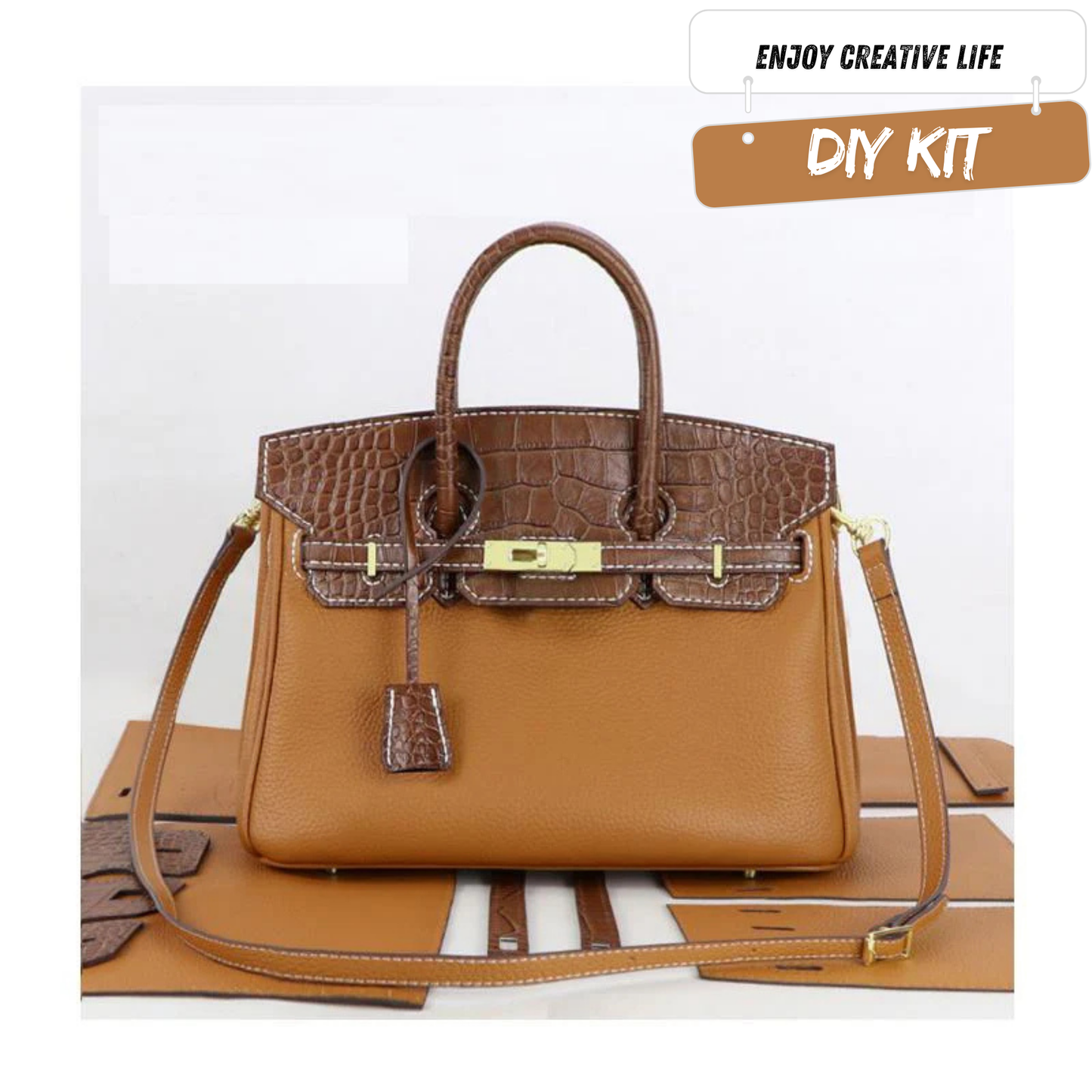 Crocodile Leather Patchwork Color Flap Birkin Handbag DIY Kit